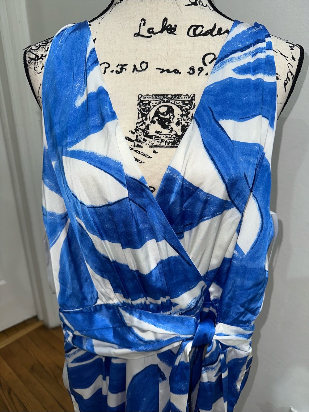 Blue and White Wrap-Style Women’s Jumpsuit